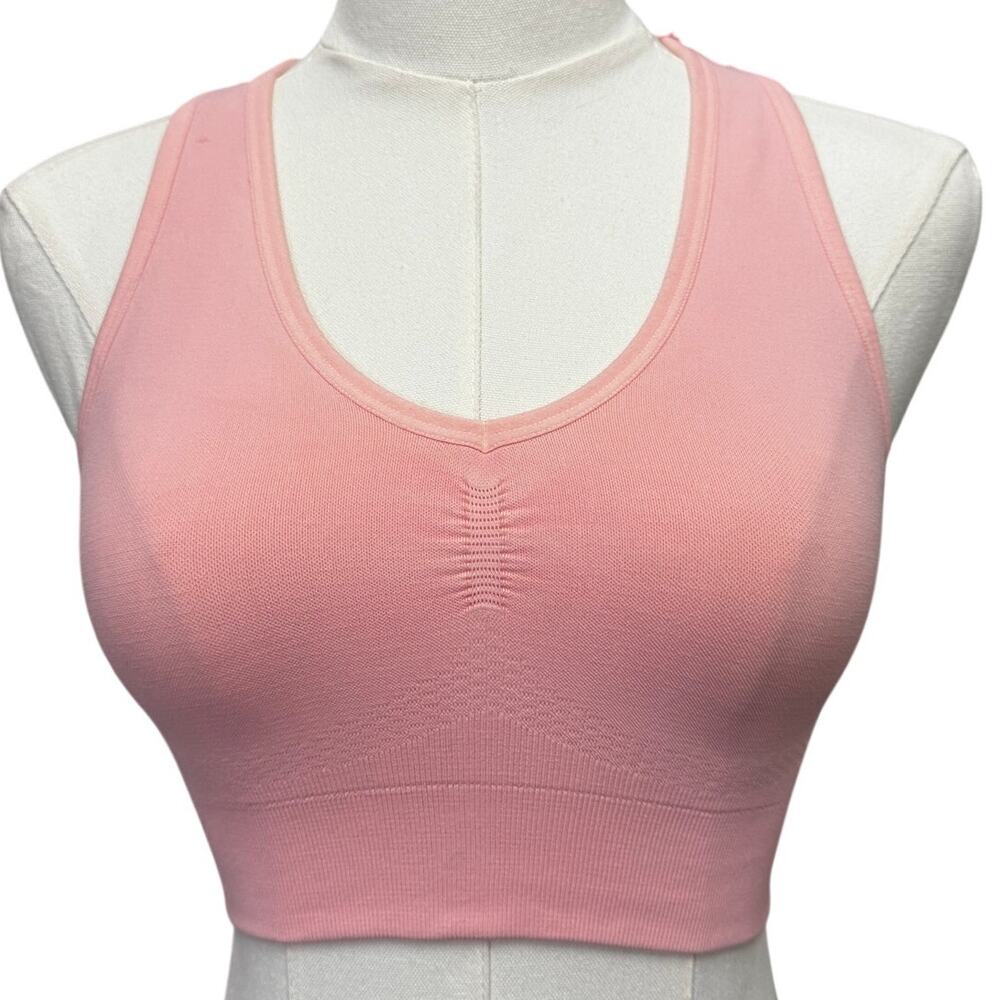 NUX Pink V-Neck Racerback Crop Top Sports Bra Medium Elevated Athleisure SPRING
